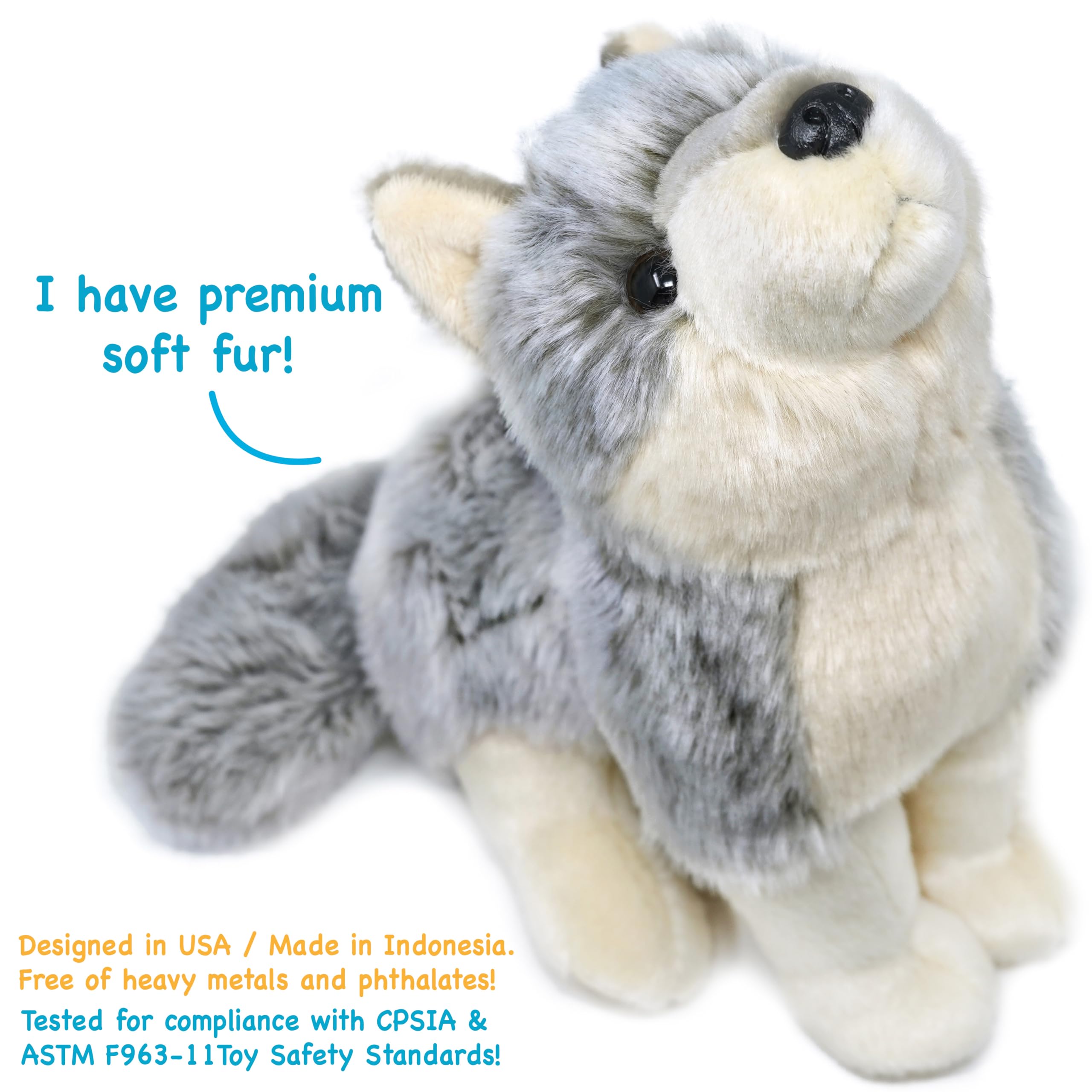 TigerHart Wolcott Wolf plush dimensions 10.5 x 6 x 10 inches.