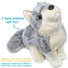 TigerHart Wolcott Wolf plush dimensions 10.5 x 6 x 10 inches.