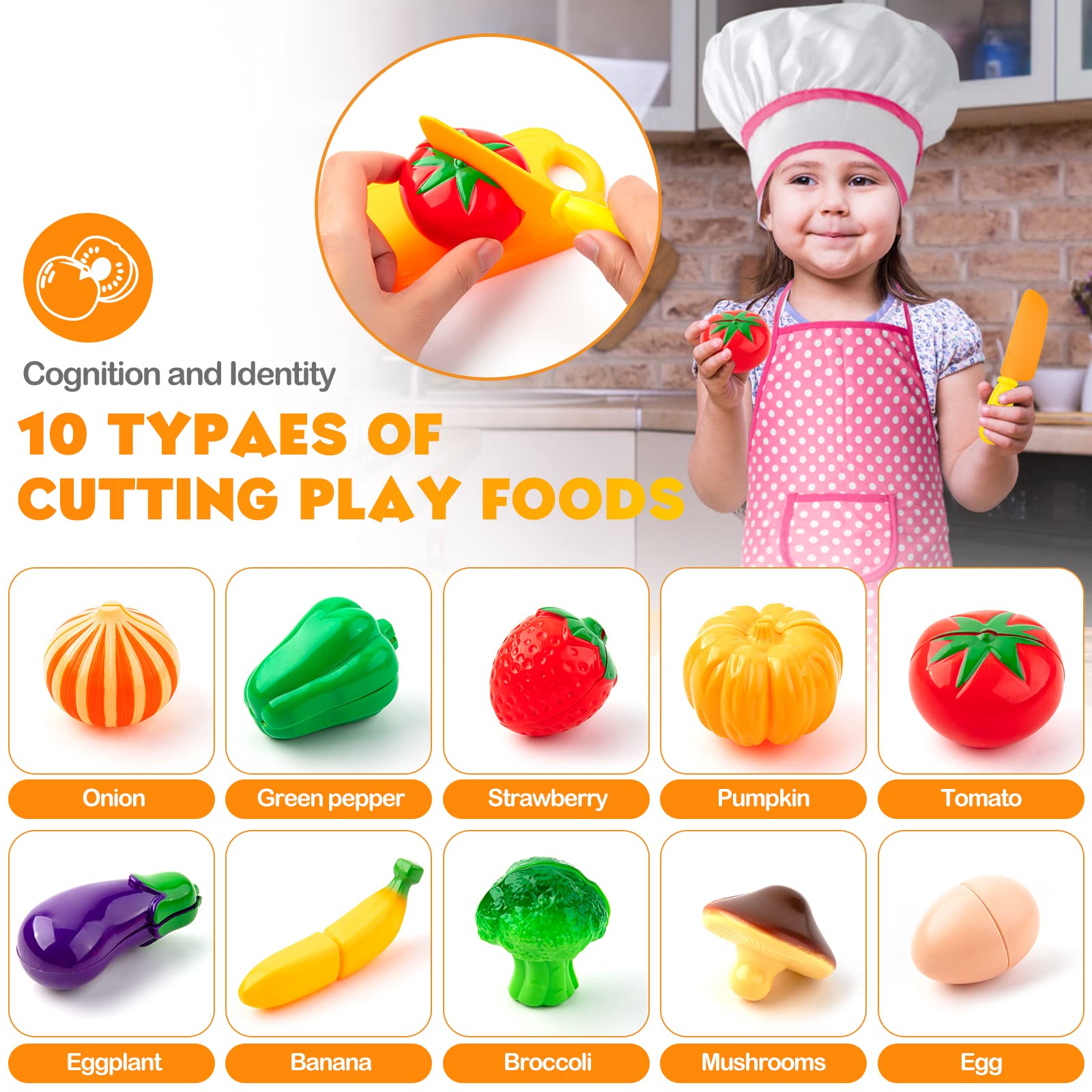 Tigerhu 26PCS play kitchen apron and chef hat for role-play dressing.