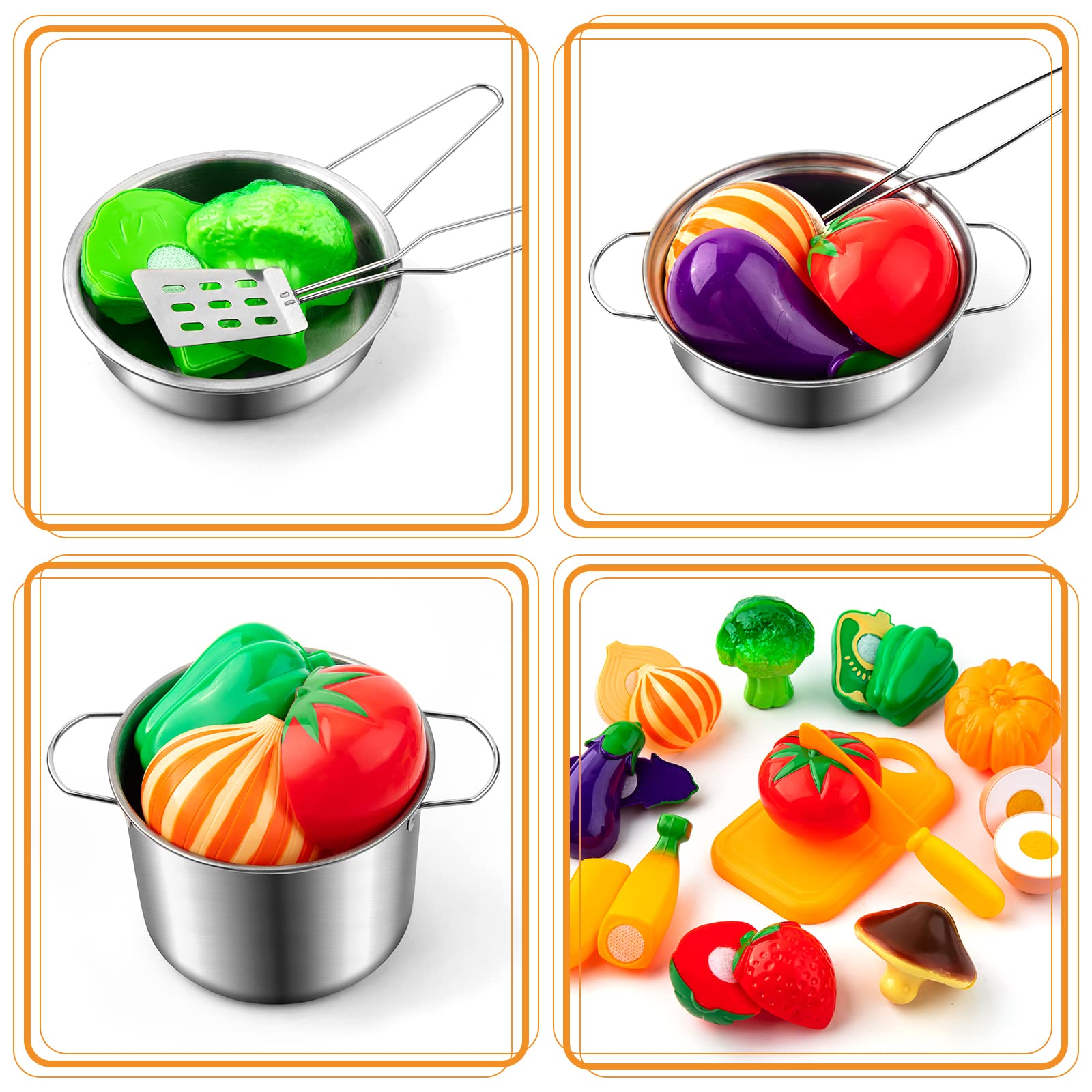 Tigerhu 26PCS play kitchen cut vegetables for realistic crunchy pretend meals.