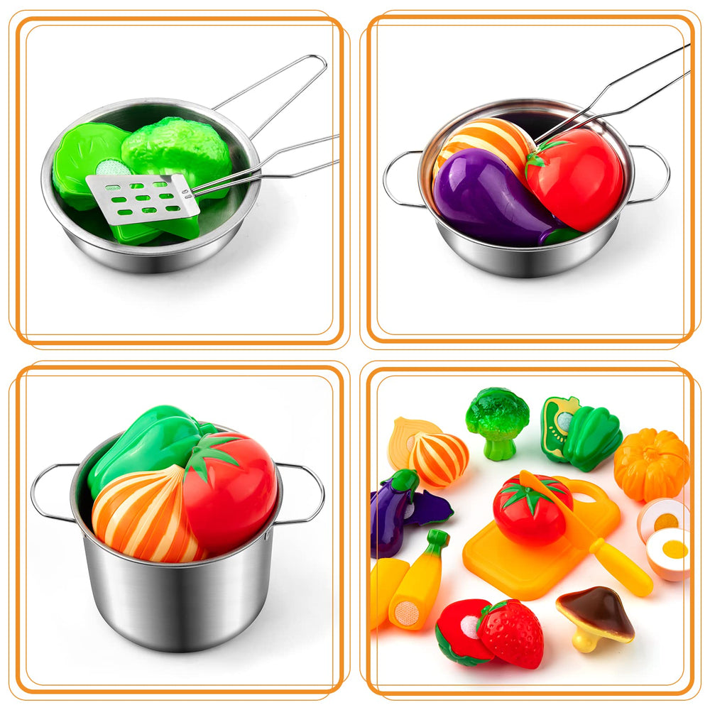 Tigerhu 26PCS play kitchen cut vegetables for realistic crunchy pretend meals.