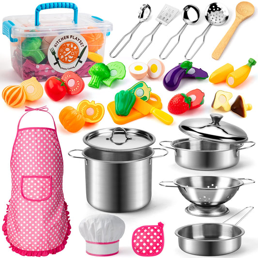Tigerhu 26PCS play kitchen pots and pans set for imaginative cooking play.