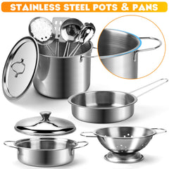 Tigerhu 26PCS play kitchen wooden utensils for hands-on cooking practice.