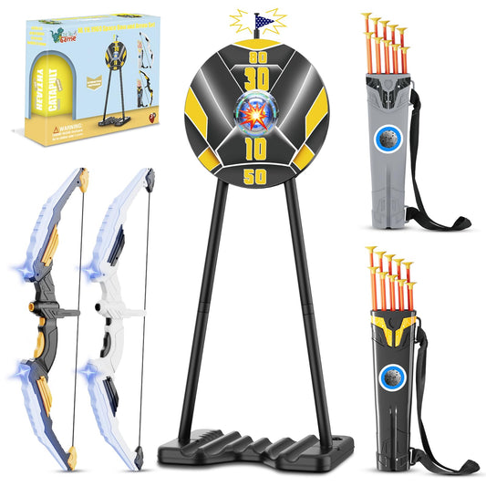 TIGTECGAME 2-pack bow and arrow set with LED lights for indoor and outdoor play.