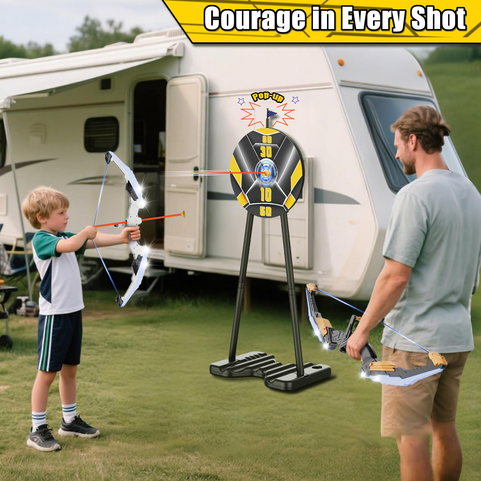 TIGTECGAME LED bow and arrow set with suction arrows for safe fun.