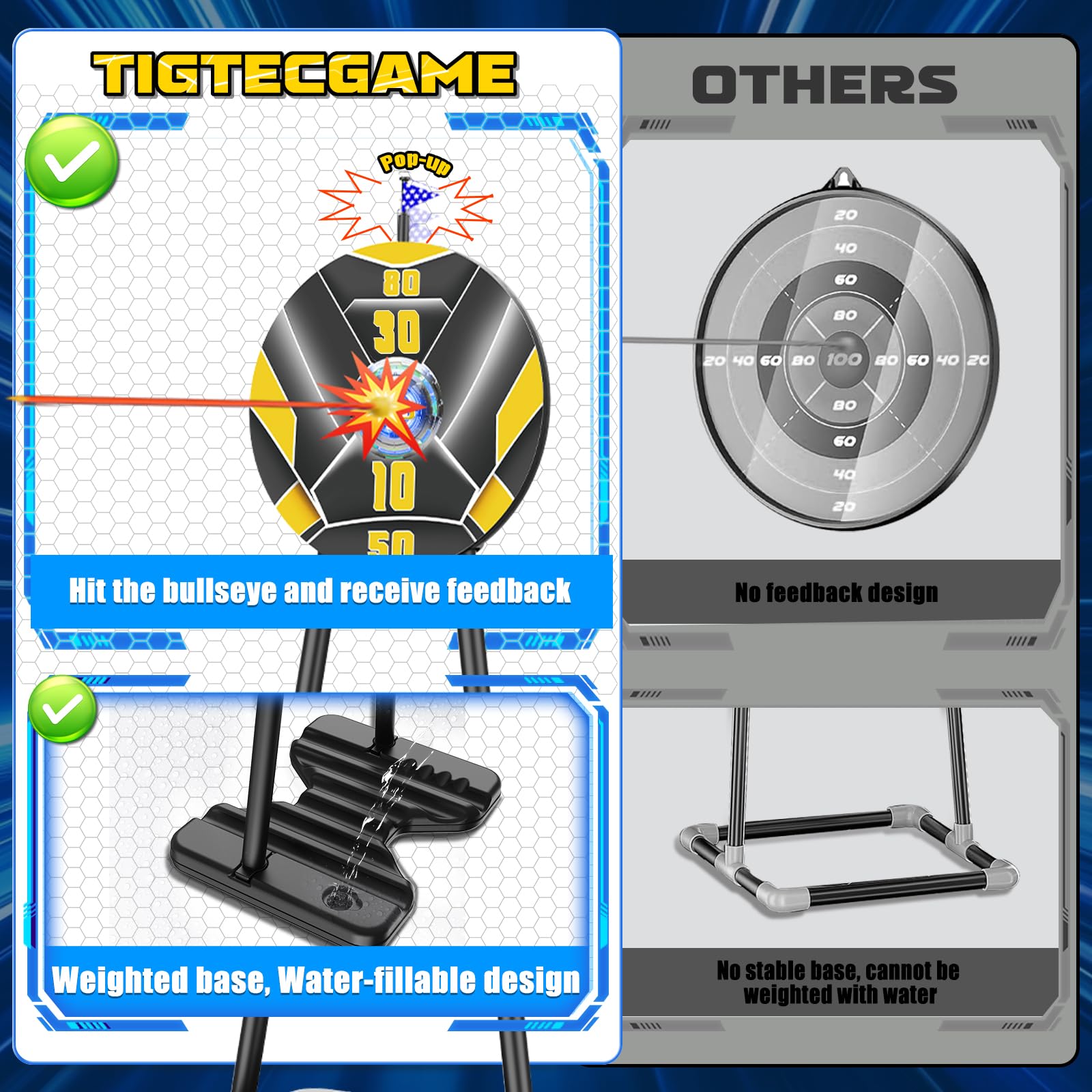 TIGTECGAME water-filled base design adds stability during archery sessions.