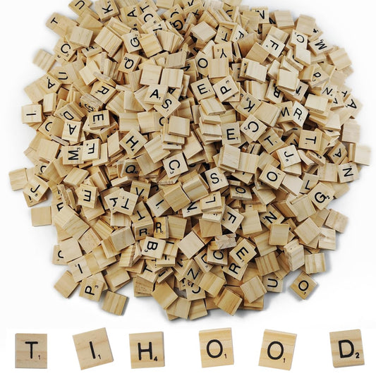 TIHOOD wooden letter tiles pack displayed for versatile crafts and learning.