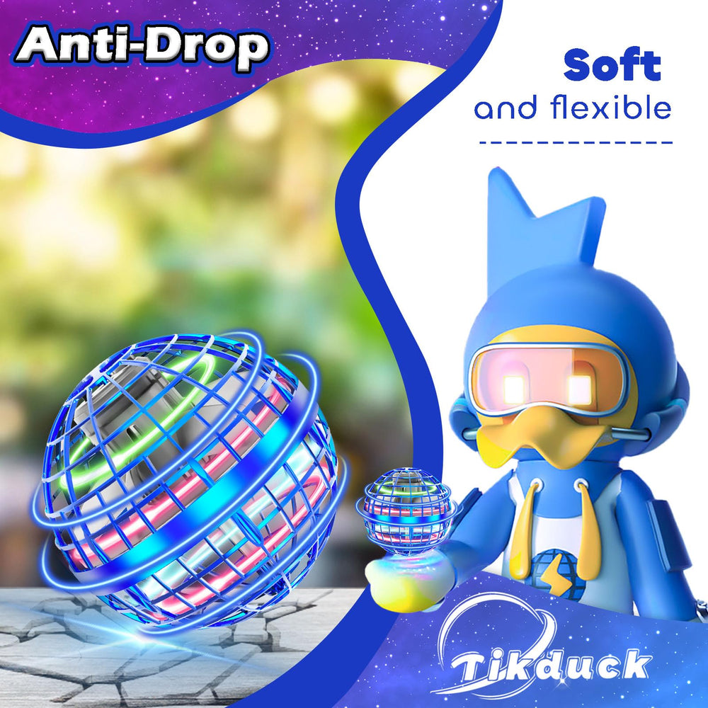 Tikduck Flying Orb Ball safe-encased propellers protect curious hands during play.