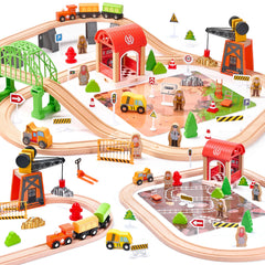 TikTiles wooden train set 102-piece for imaginative play.