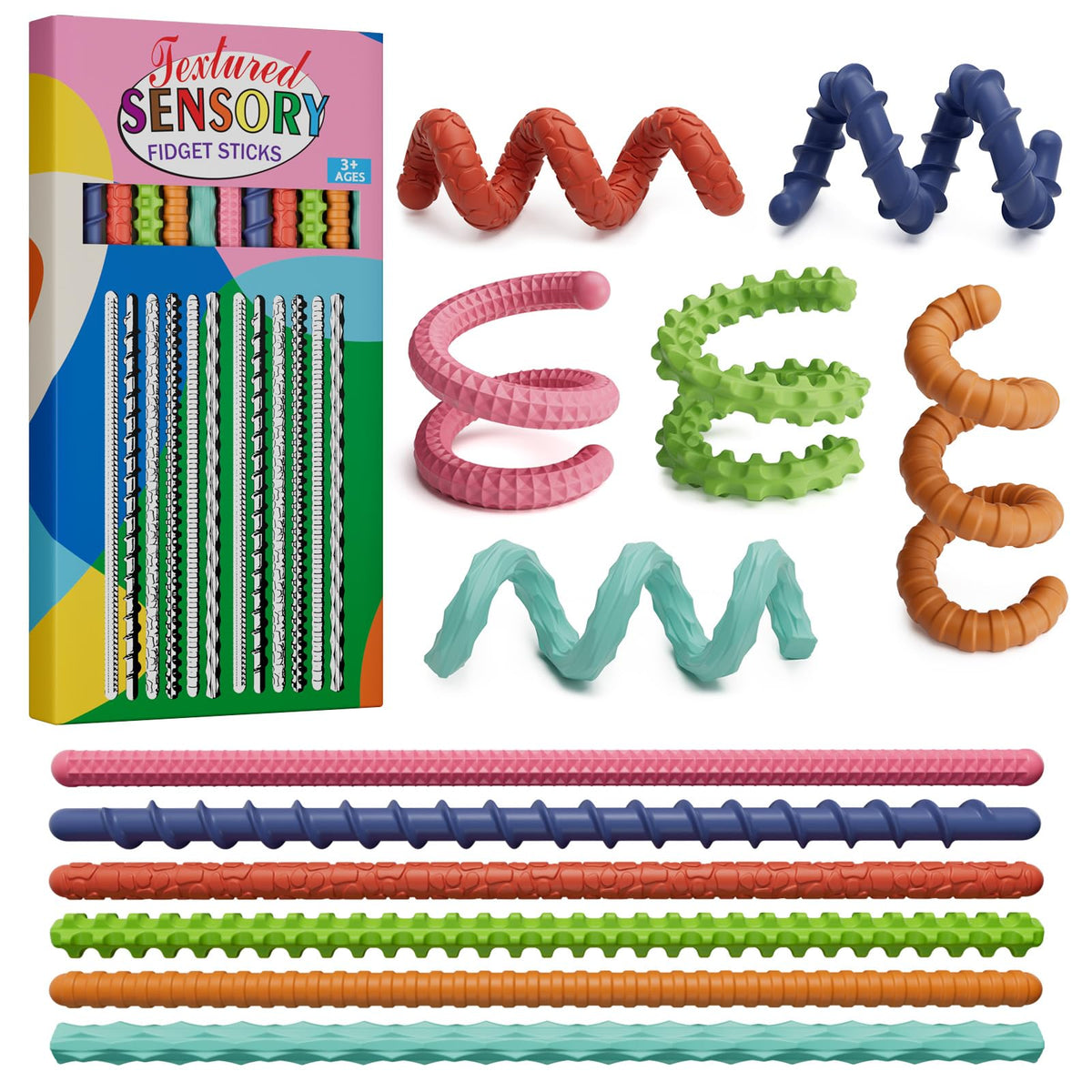 Tikwork sensory fidget stick with textured silicone for tactile engagement and grip.