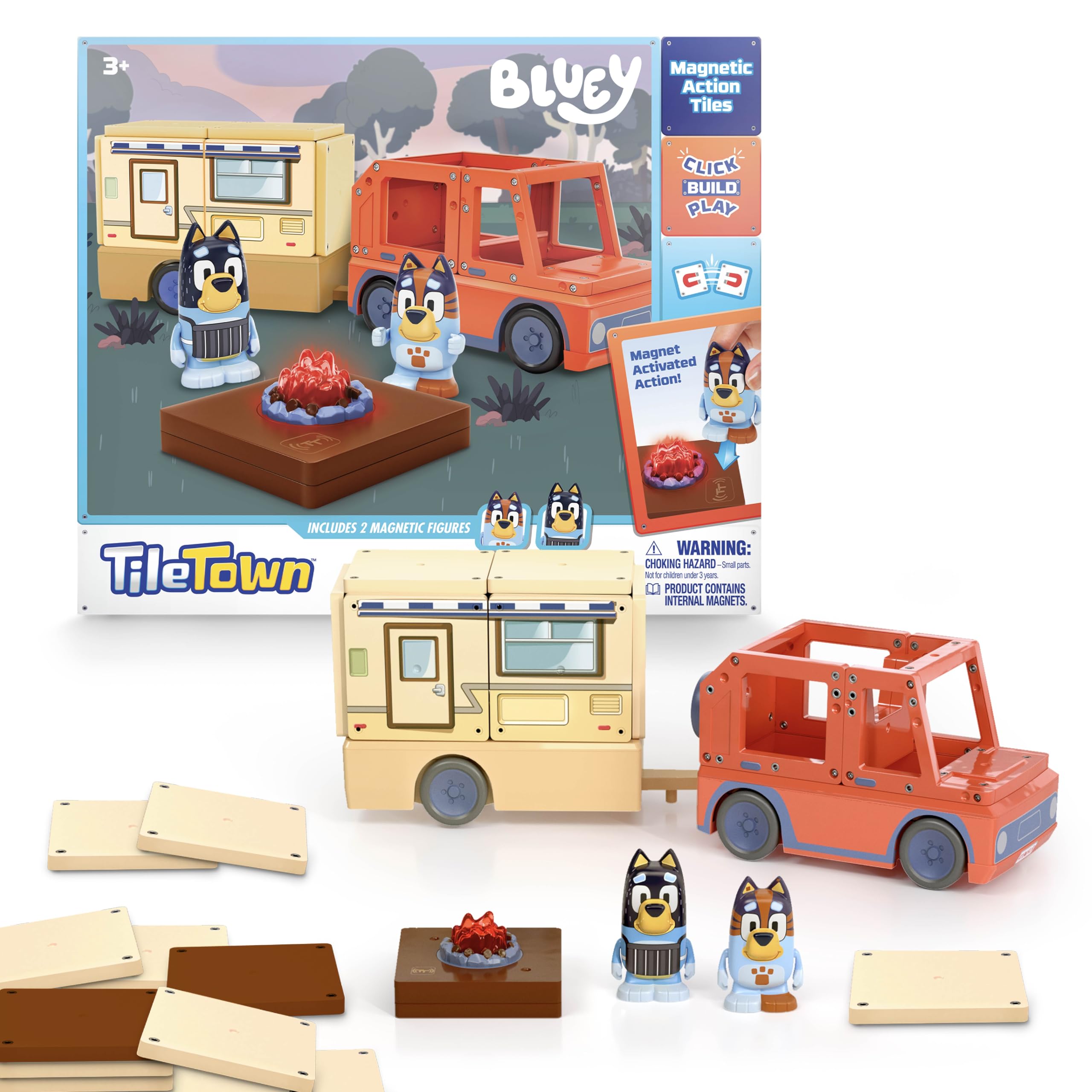 Tile Town Bluey Heeler Camper tiles enable creative building and storytelling with magnetic accuracy.