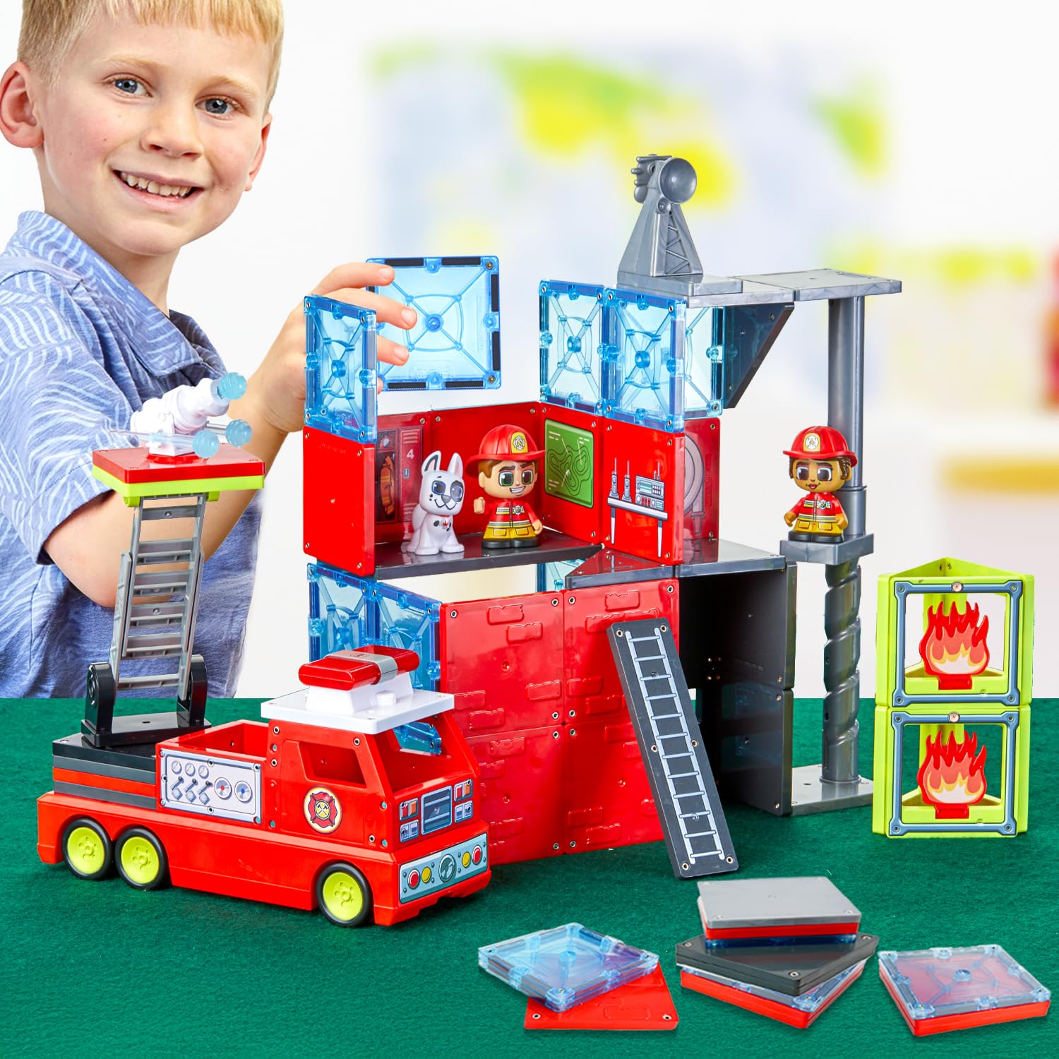 Tile Town Fire Truck tiles enable energetic, collaborative construction