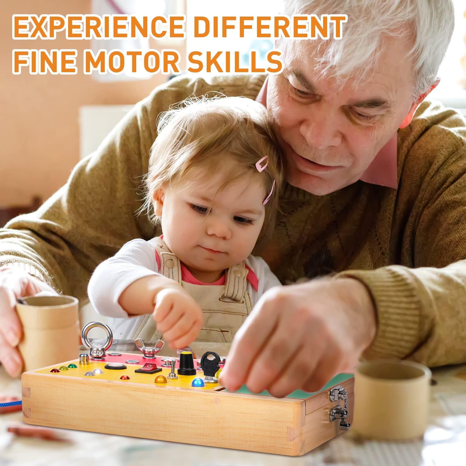 Tilhumt busy board in use boosts focus during screen-free playtime.
