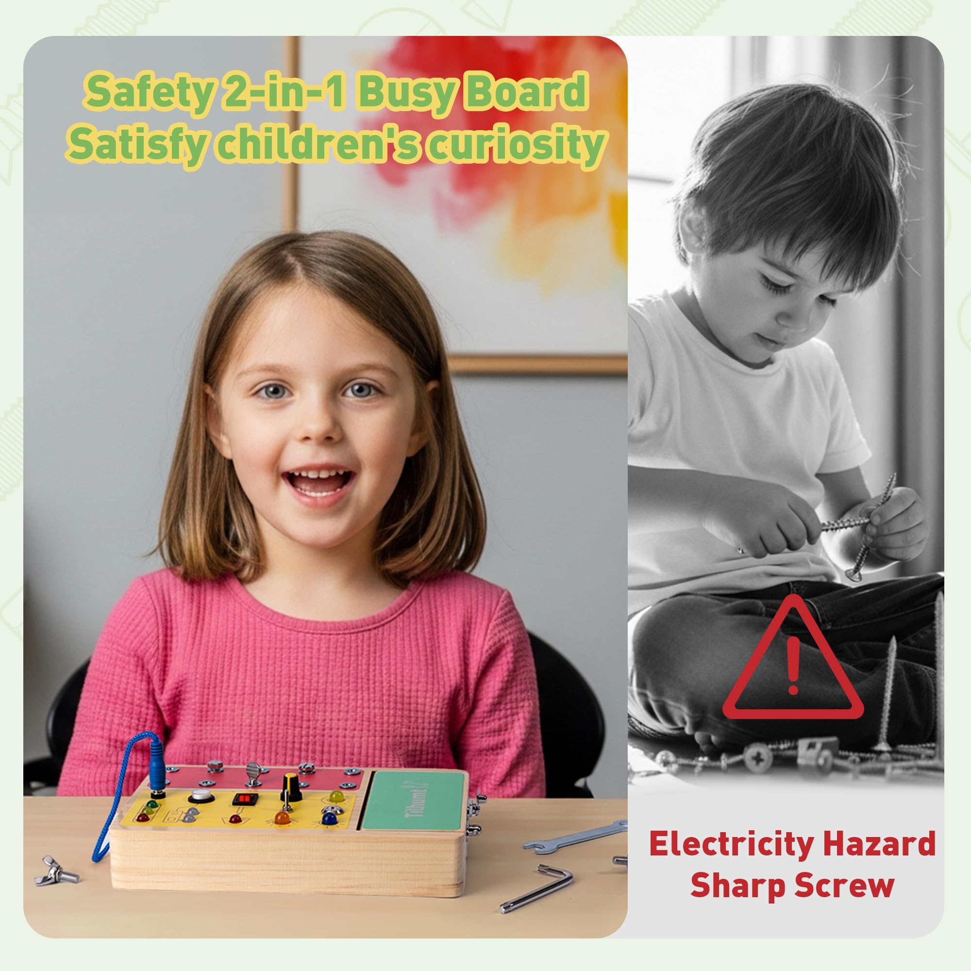 Tilhumt busy board screwdrivers promote tactile play and precise motor skills.