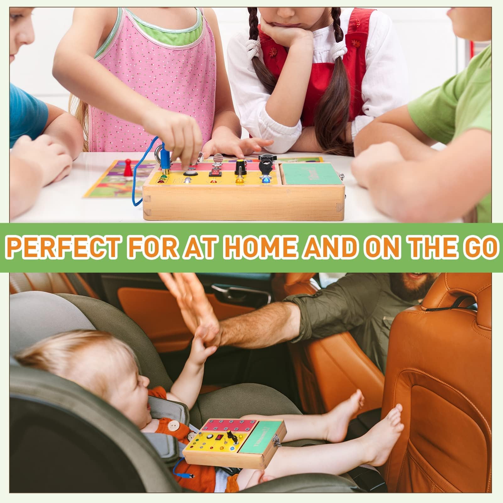 Tilhumt travel-friendly busy board captivates toddlers on planes or in restaurants.