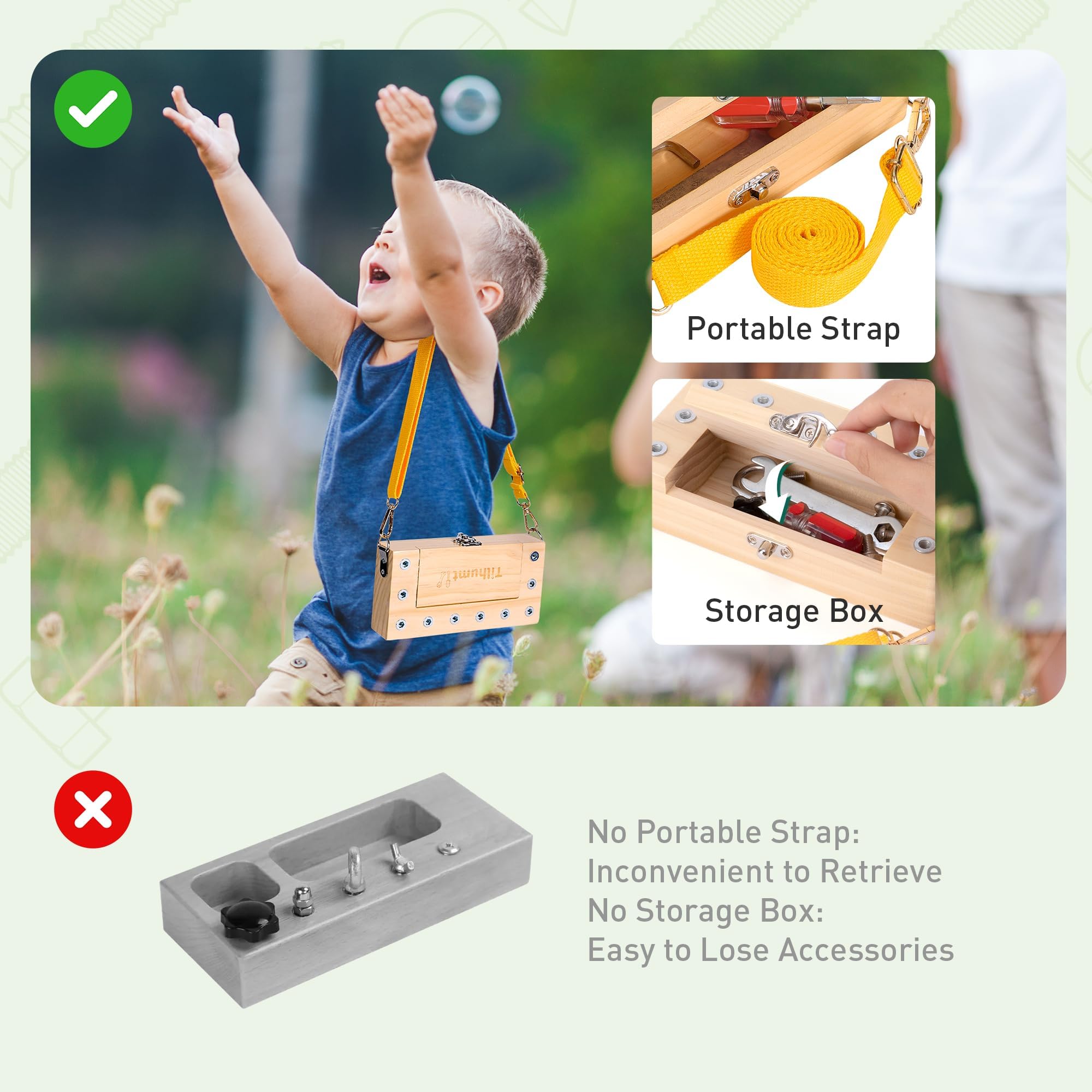 Tilhumt screwdriver board with detachable strap enables easy carry during trips.