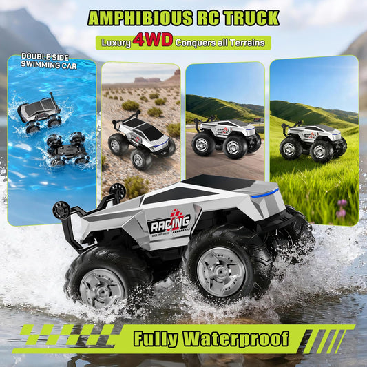TIME4DEALS RC truck waterproof chassis showing IPX7 protection for water play.