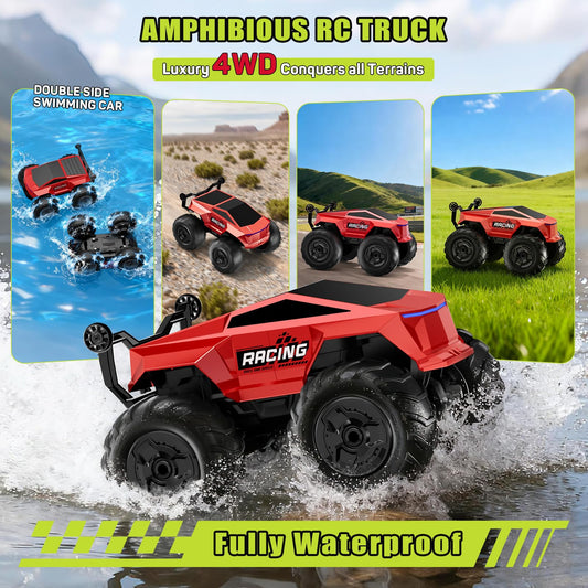 TIME4DEALS amphibious RC car with LED lights for dusk adventures.