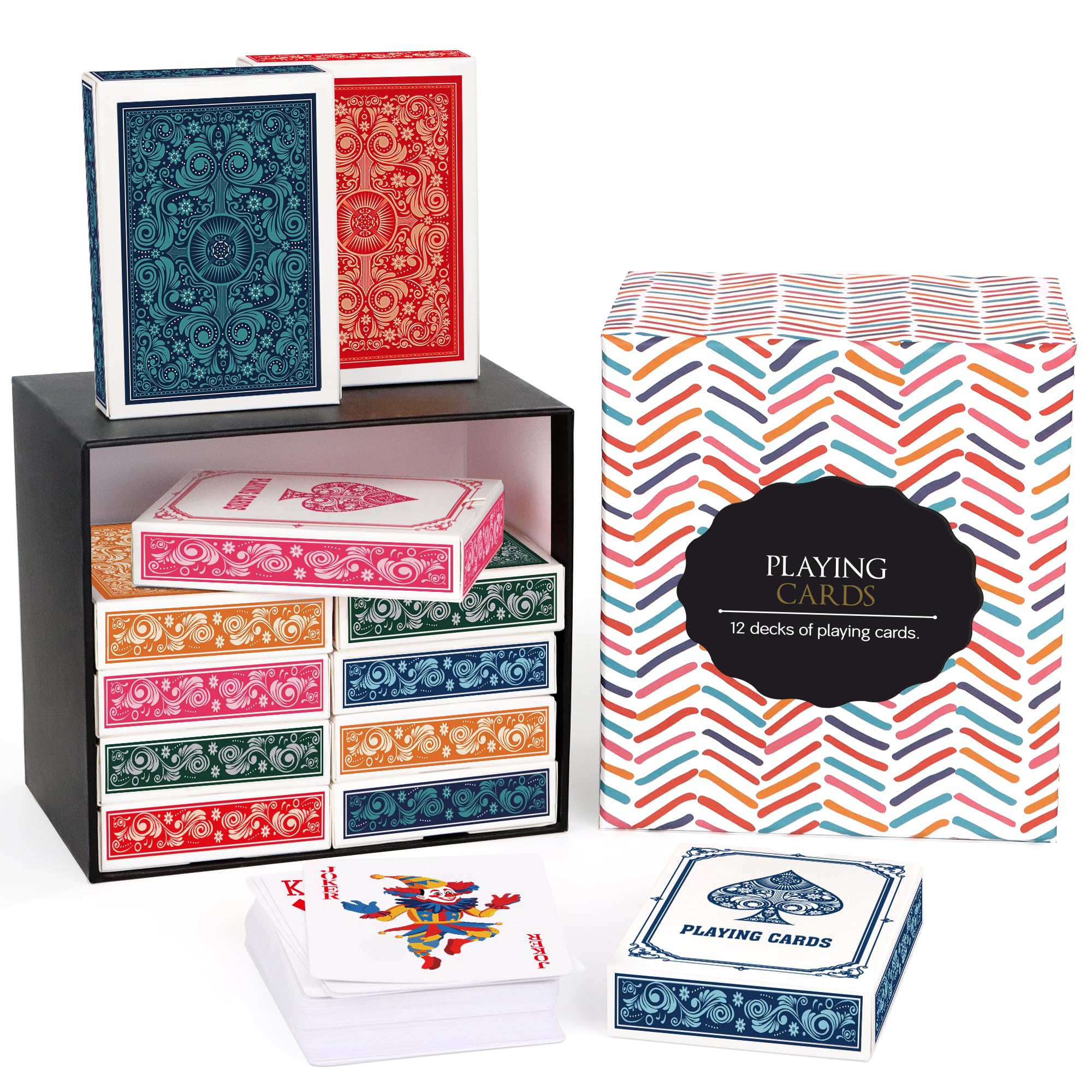 Timenued 12-pack gift box of playing cards for festive game nights.