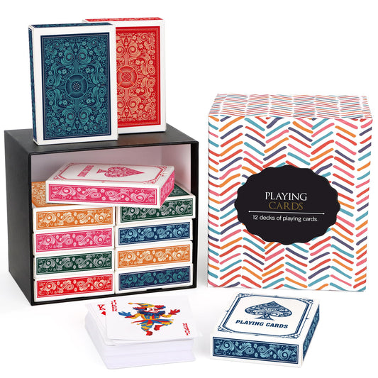 Timenued 12-pack gift box of playing cards for festive game nights.