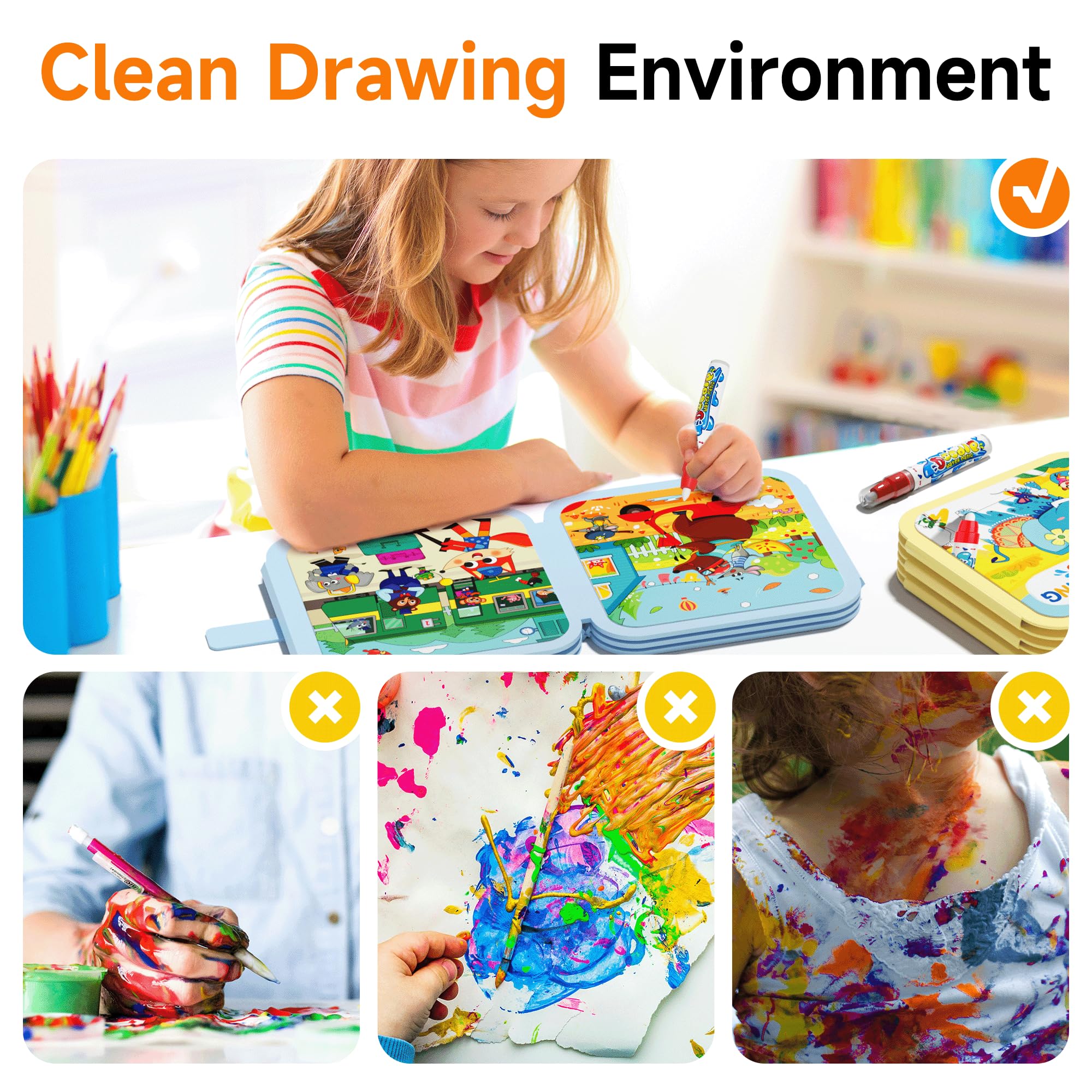 Timetome water brush set in use for mess-free art activity.