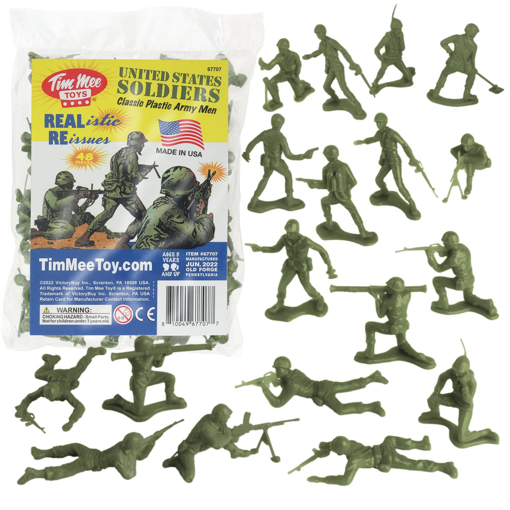 Tim Mee Plastic Army Men OD green 48-piece display set for imaginative play.