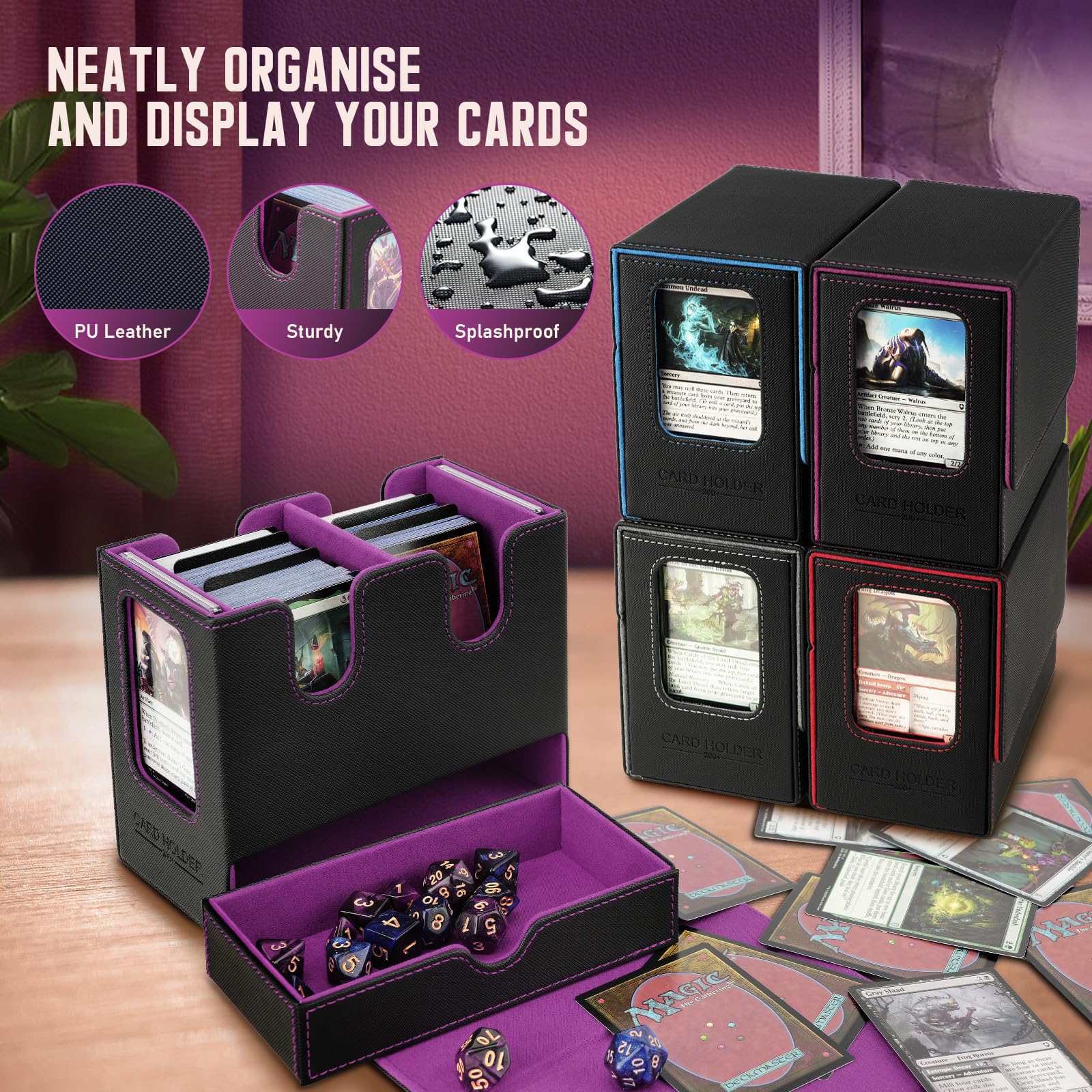 TiMOVO MTG deck box two compartments hold up to 400 unsleeved cards