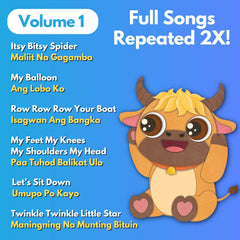 Six Tagalog songs illustrated for sing-along learning in Tin Tin book