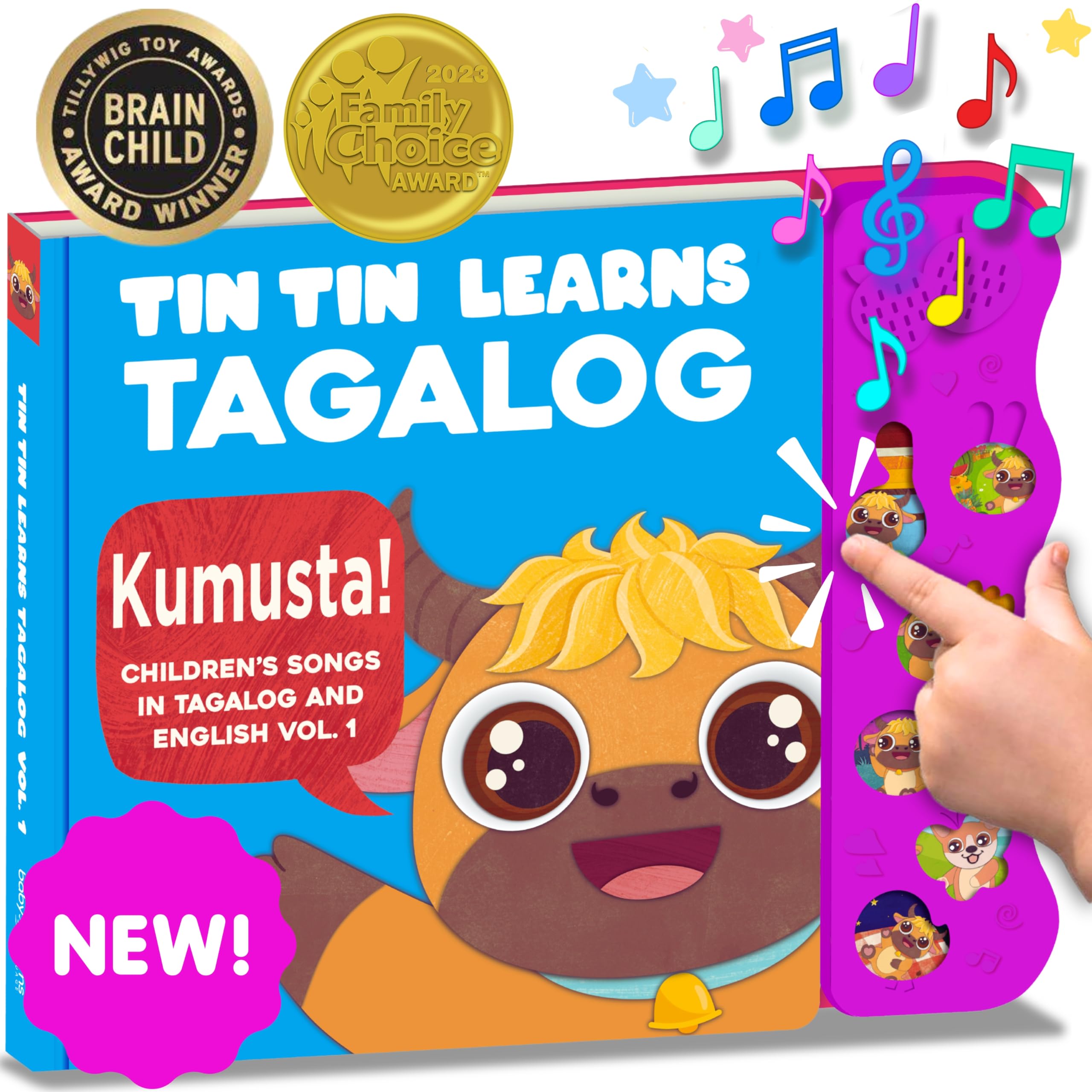 Tin Tin Learns Tagalog book cover promotes bilingual learning with music
