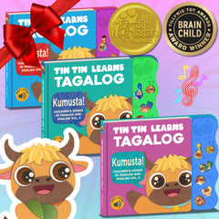 Non-tearing Tin Tin Learns Tagalog board pages endure daily use.