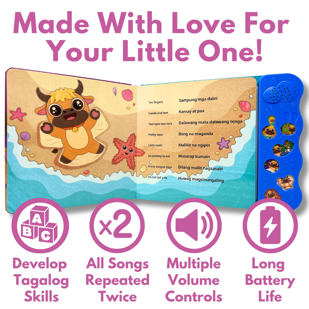 Tin Tin Learns Tagalog soft-touch buttons for easy interactive learning.