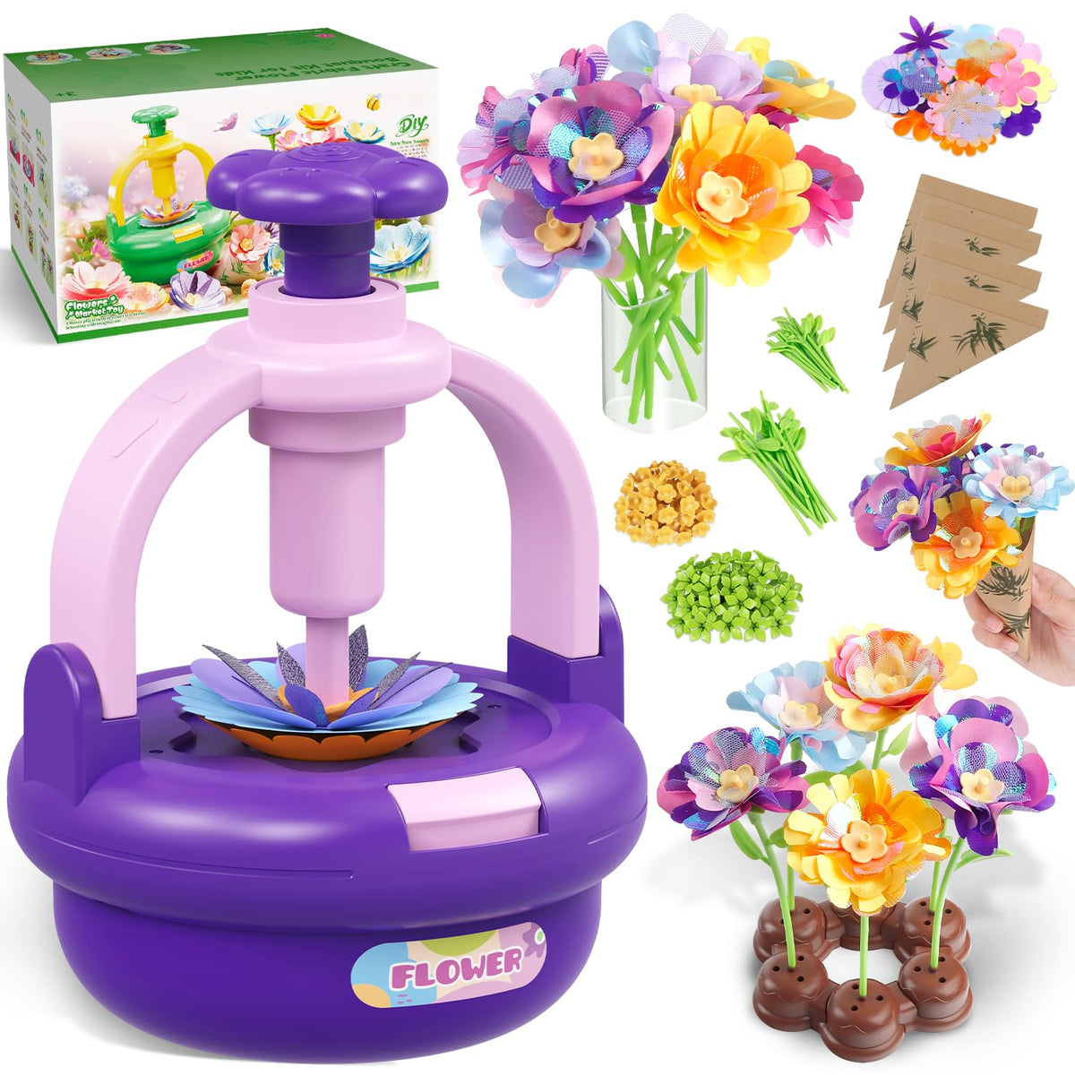 TingingYuli arts and crafts kit: flower market setup, inspiring imaginative play and colorful floral designs.
