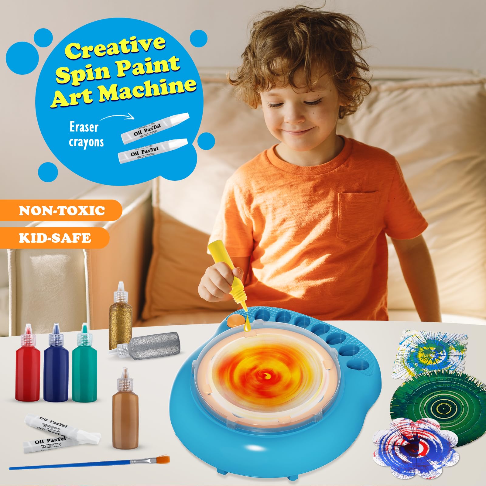 TingingYuli spin art machine in action during a kids painting session