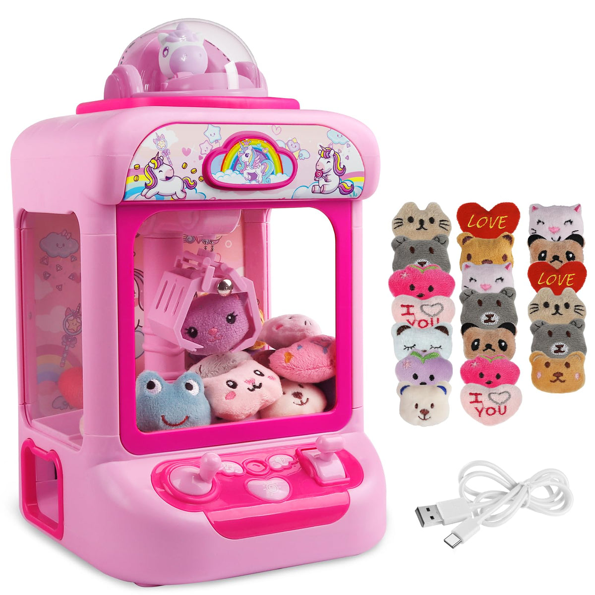 TingingYuli Unicorn Claw Machine front view—arcade-style prize grabbing for kids.