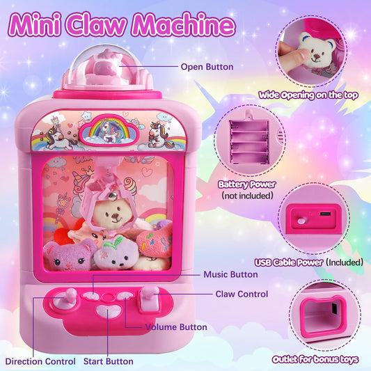 TingingYuli Unicorn Claw Machine side view—compact home arcade for playtime.