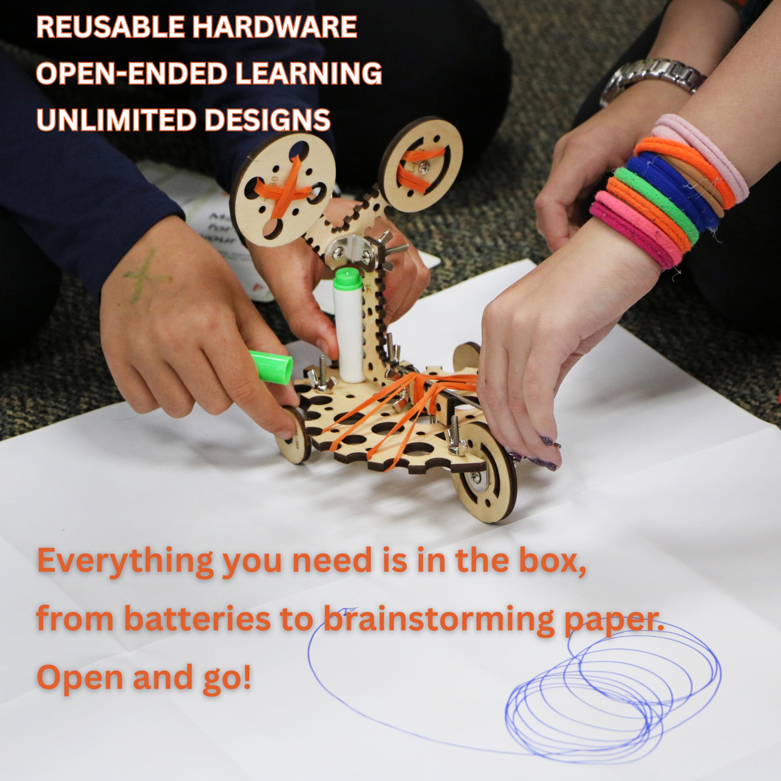Tinkering Labs Robotics Kit wood parts enable tactile, creative construction.