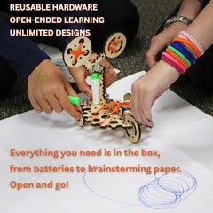 Tinkering Labs Robotics Kit wood parts enable tactile, creative construction.