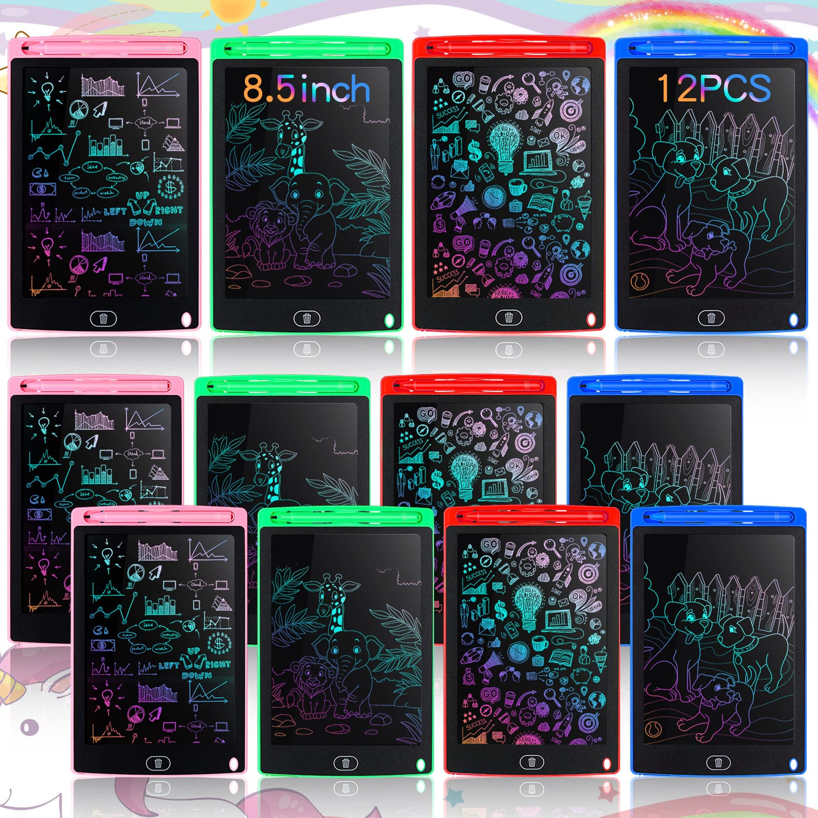 Tinlade 12-pack LCD writing tablets pink doodle board for kids, mess-free creativity