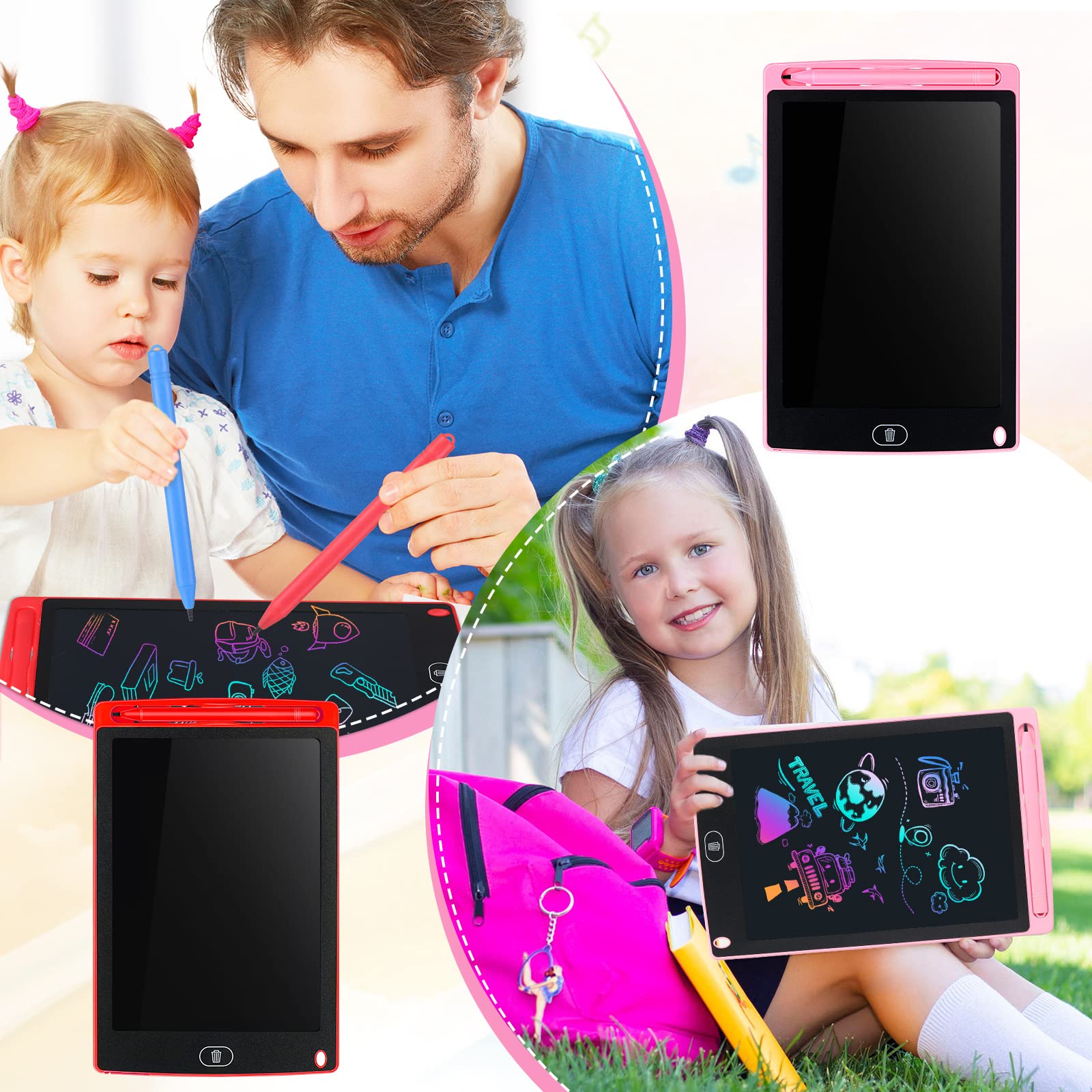 Tinlade 12-pack LCD writing tablets red doodle board for kids, colorful learning