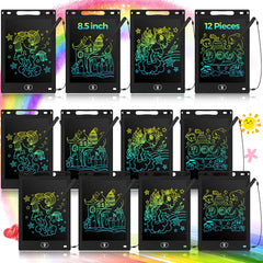 Tinlade 12-pack LCD writing tablets for kids on-desk drawing sessions, clean and mess-free.