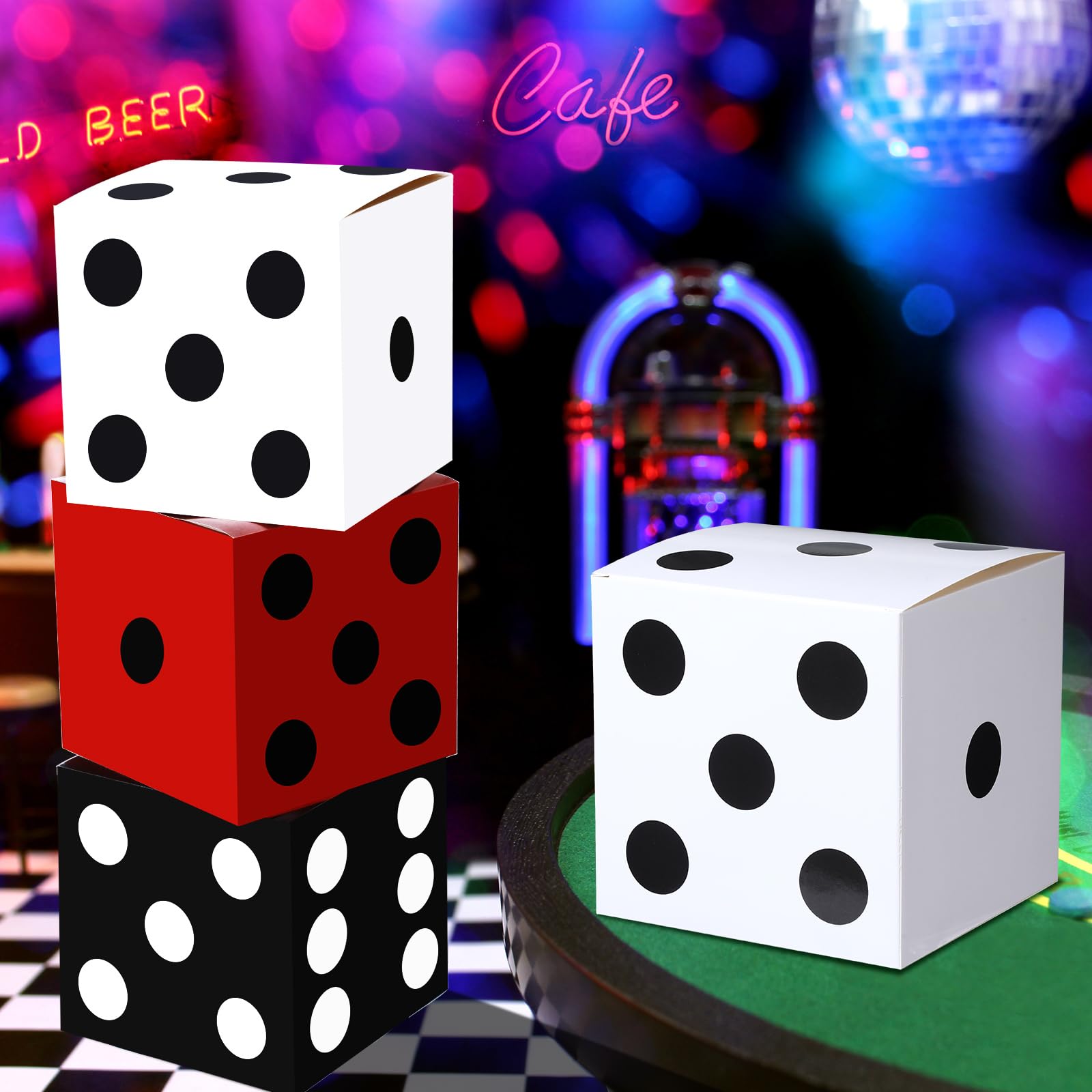 Tinlade Vegas-theme giant dice decor elevates gaming night ambiance