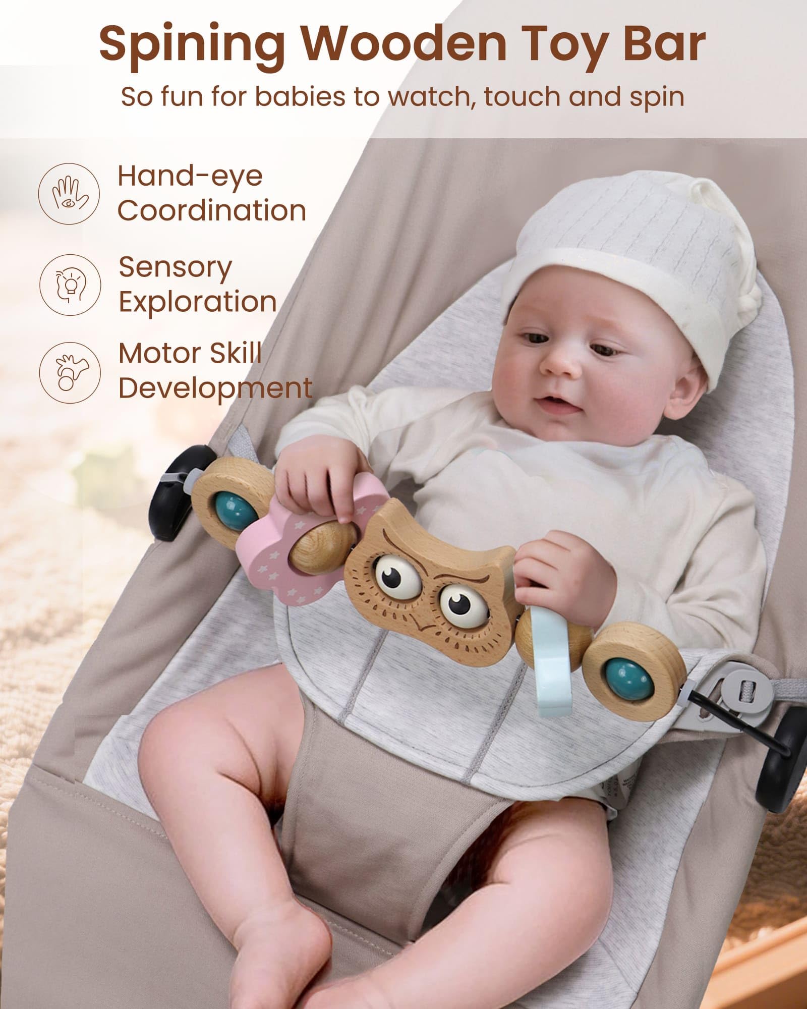 TinlyFinly beech wood toy bar with smooth finish for safe baby touch