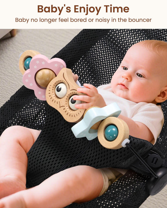 TinlyFinly nylon clip ends securely attach to Baby Bjorn bouncer