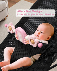 Close-up of TinlyFinly clip ends securing the bouncer attachment