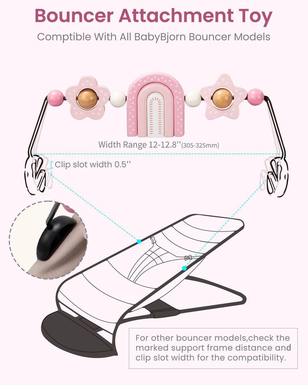 TinlyFinly toy bar showing a tight, secure fit on a bouncer