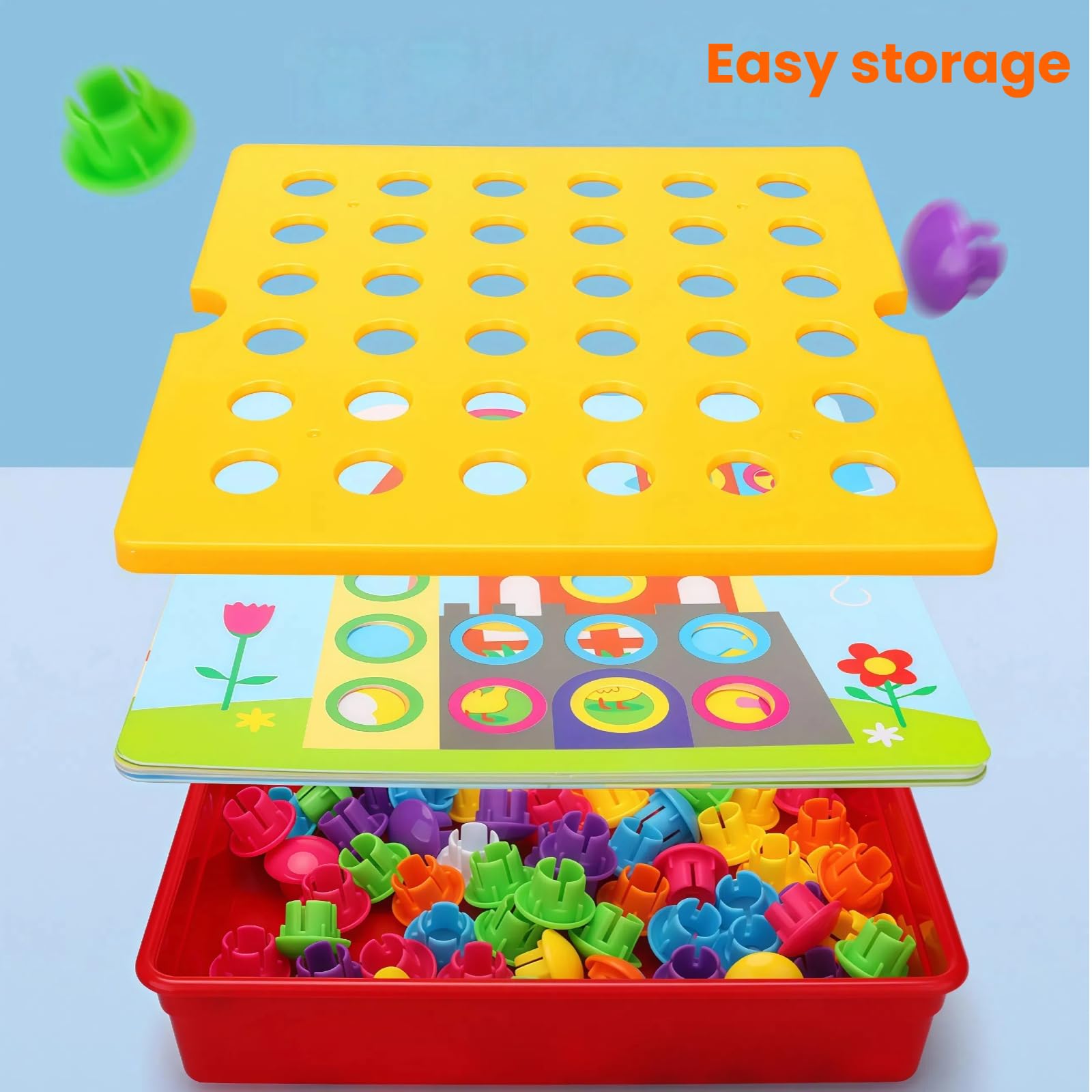 TINOTEEN Button Art Toy wipe-clean tray enables quick cleanup after play