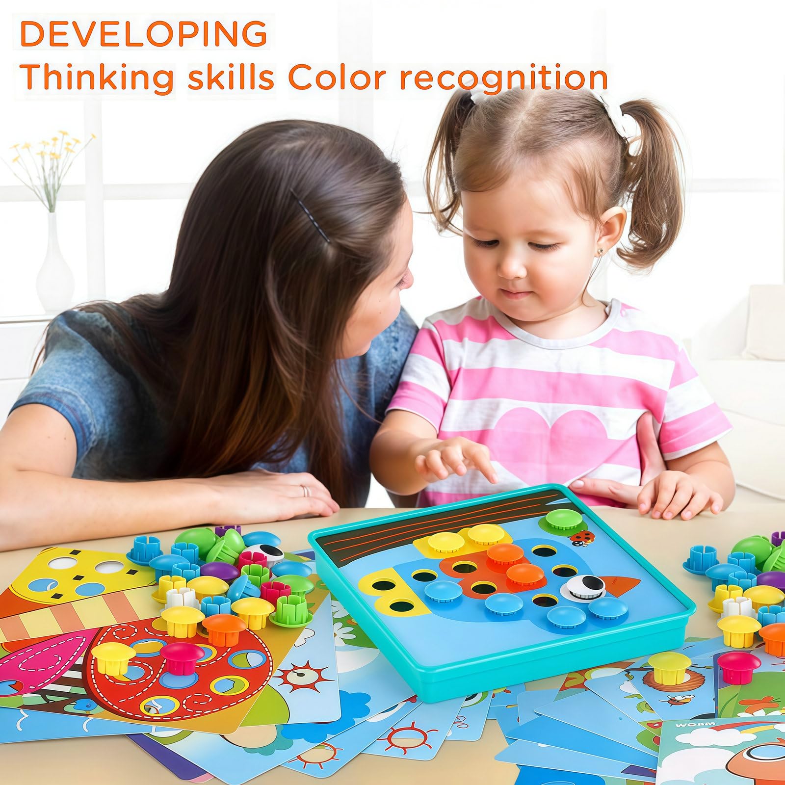 TINOTEEN Button Art Toy toddler learning colors and shapes through pegboard play