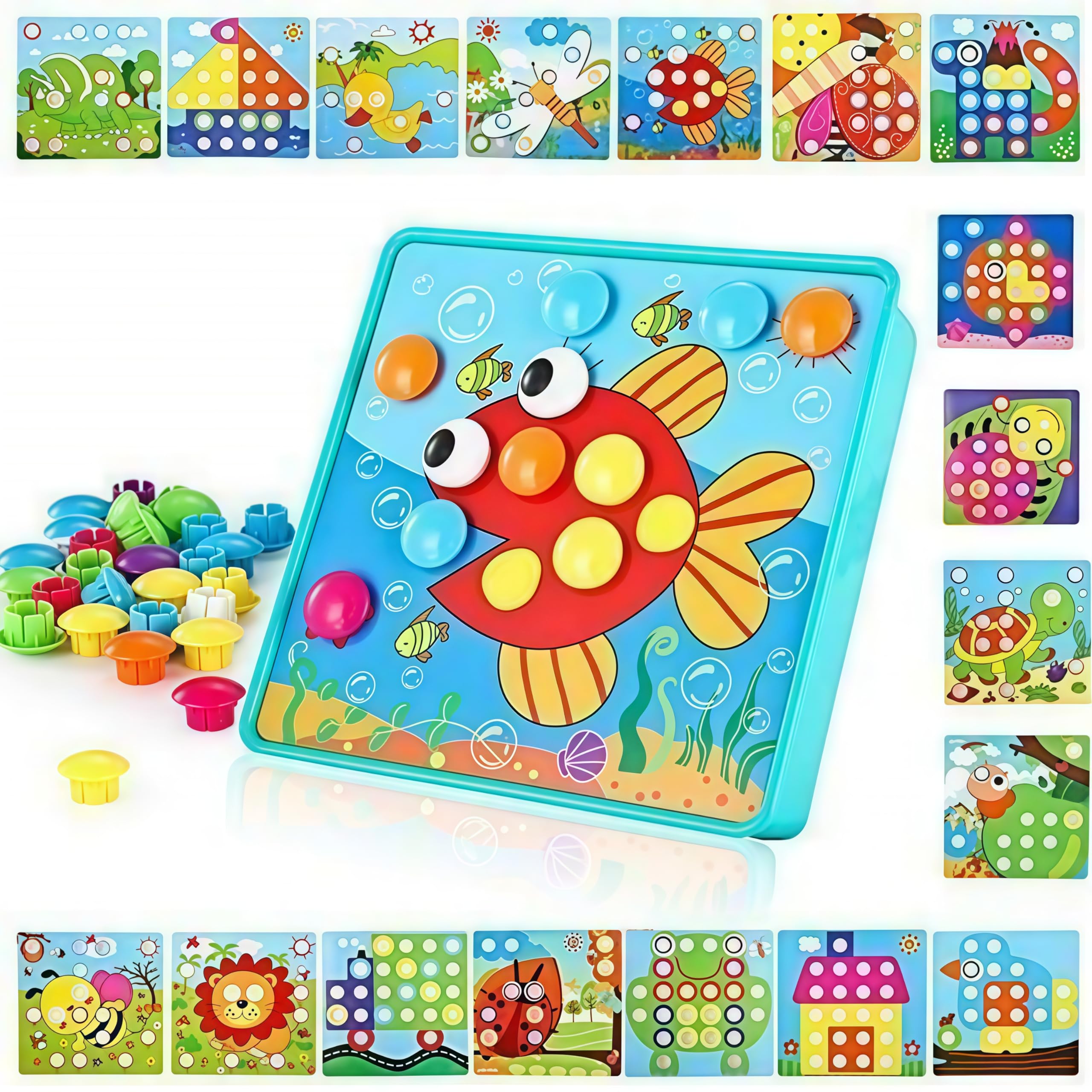 TINOTEEN Button Art Toy toddler pegboard tray in use for organized, mess-free play