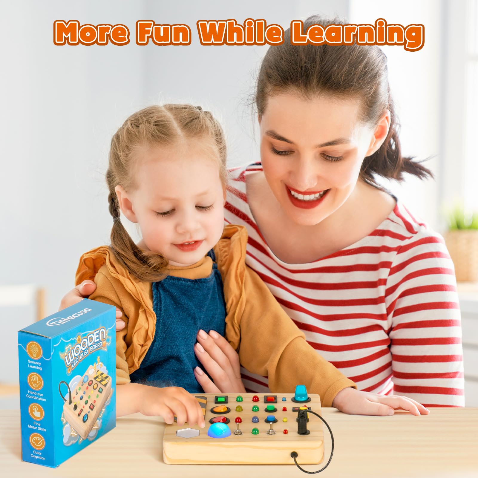 TINTECUSA Busy Board wooden frame with smooth edges for safe, durable play.
