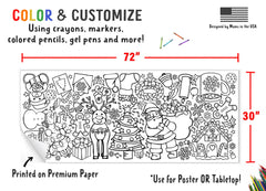 Tiny Expressions Christmas coloring tablecloth invites kids to color together.